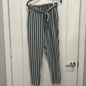 Blue/Grey striped work pants with paper bag waist. Feels like pjs! With pockets!